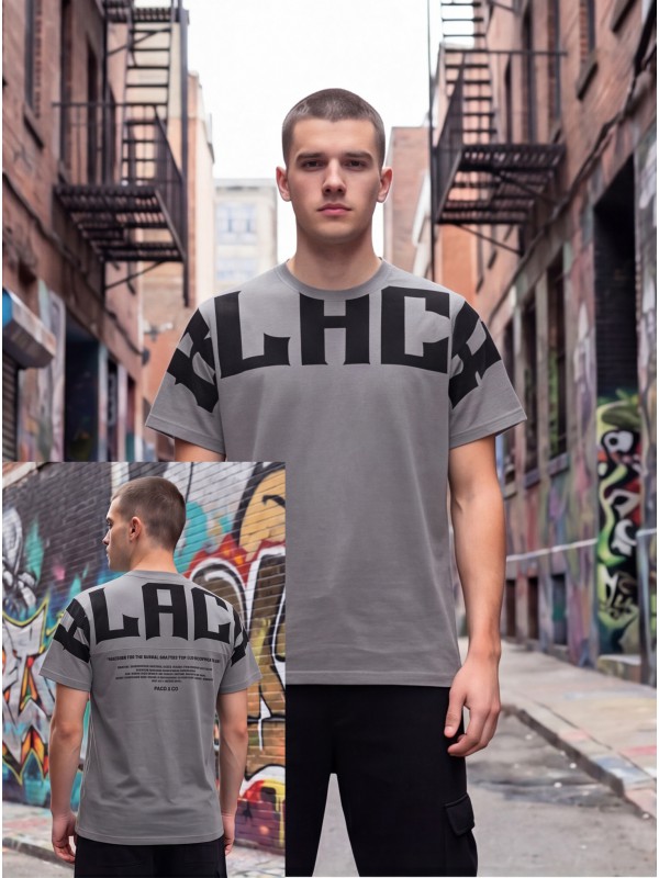 Life Style Butiken Ανδρική κοντομάνικη μπλούζα Oversized LS12631069 Γκρι