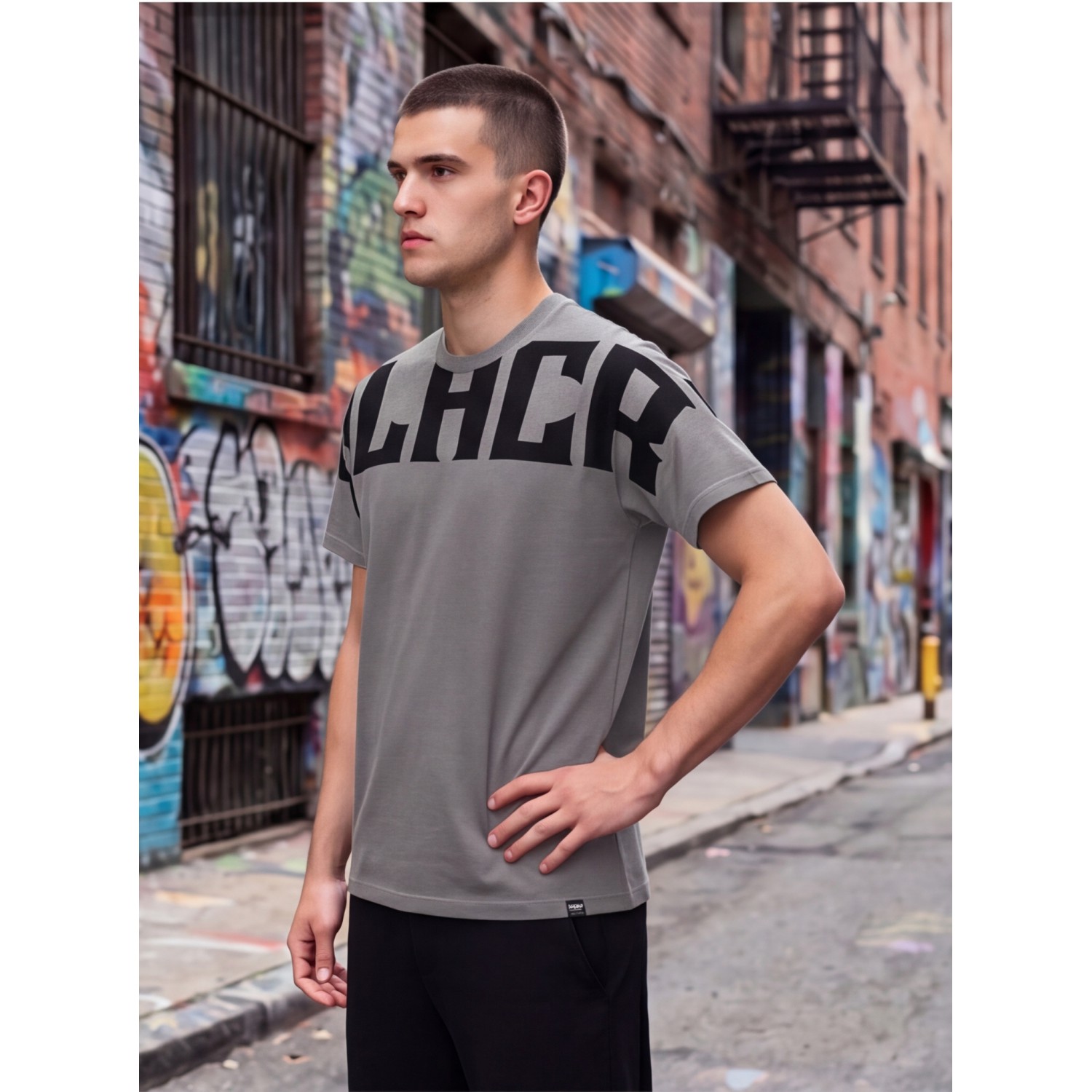 Life Style Butiken Ανδρική κοντομάνικη μπλούζα Oversized LS12631069 Γκρι