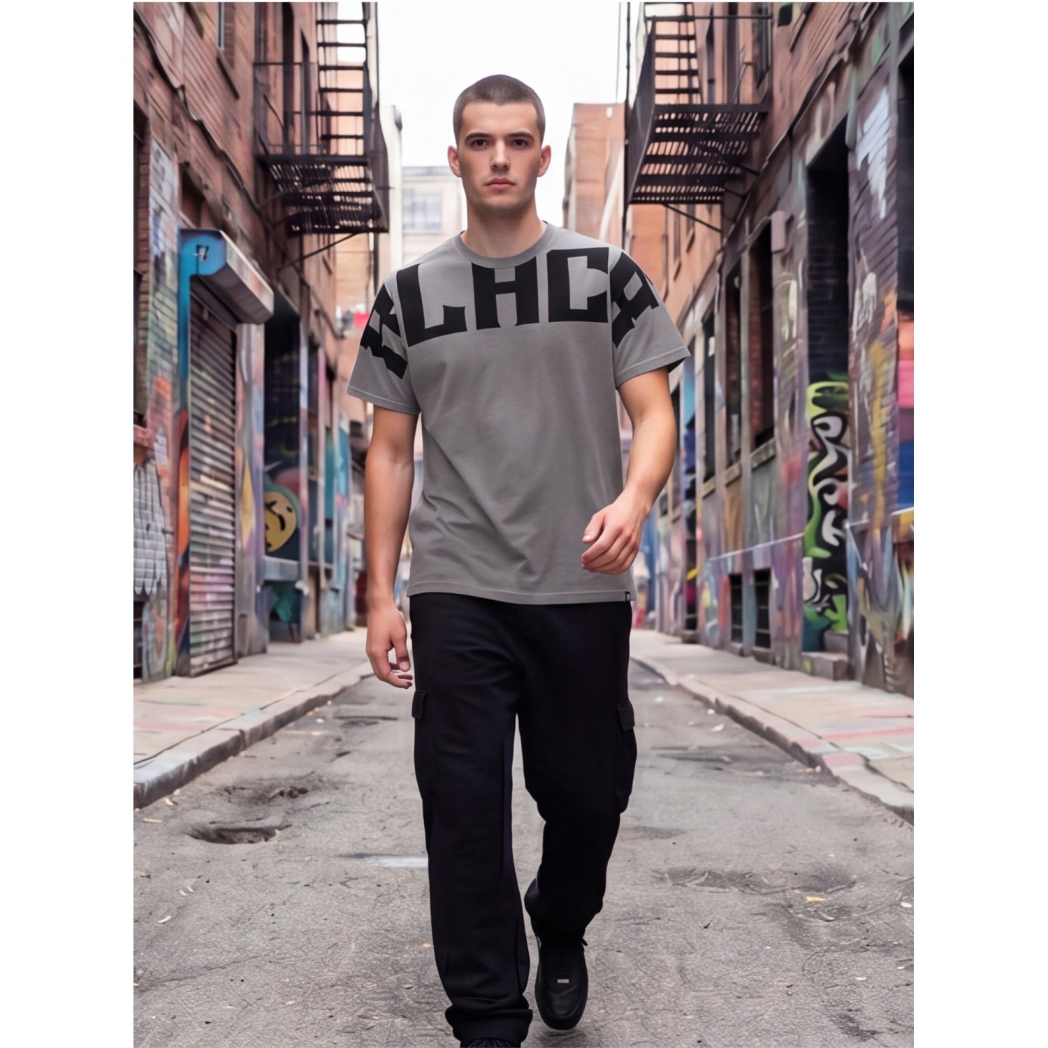 Life Style Butiken Ανδρική κοντομάνικη μπλούζα Oversized LS12631069 Γκρι