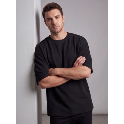 Life Style Butiken Ανδρική κοντομάνικη μπλούζα oversize ανάγλυφη υφή LS1M5771 Black