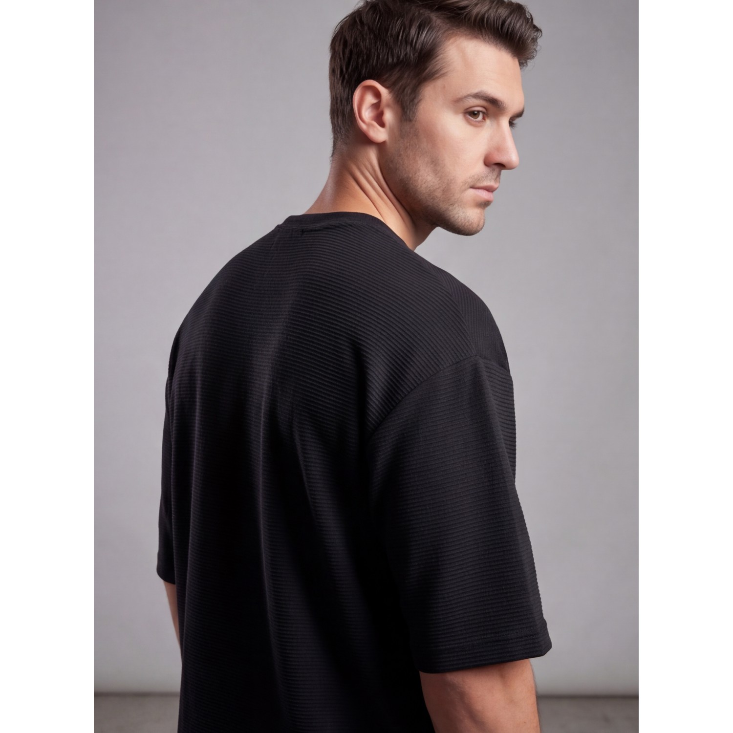 Life Style Butiken Ανδρική κοντομάνικη μπλούζα oversize ανάγλυφη υφή LS1M5771 Black