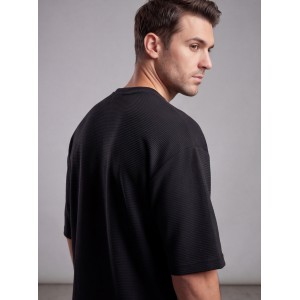 Life Style Butiken Ανδρική κοντομάνικη μπλούζα oversize ανάγλυφη υφή LS1M5771 Black