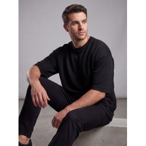 Life Style Butiken Ανδρική κοντομάνικη μπλούζα oversize ανάγλυφη υφή LS1M5771 Black