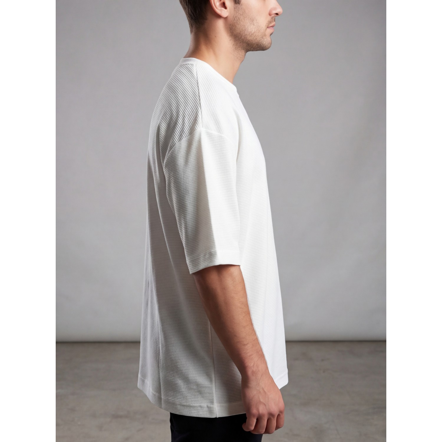 Life Style Butiken Ανδρική κοντομάνικη μπλούζα oversize ανάγλυφη υφή LS1M5771 Λευκό