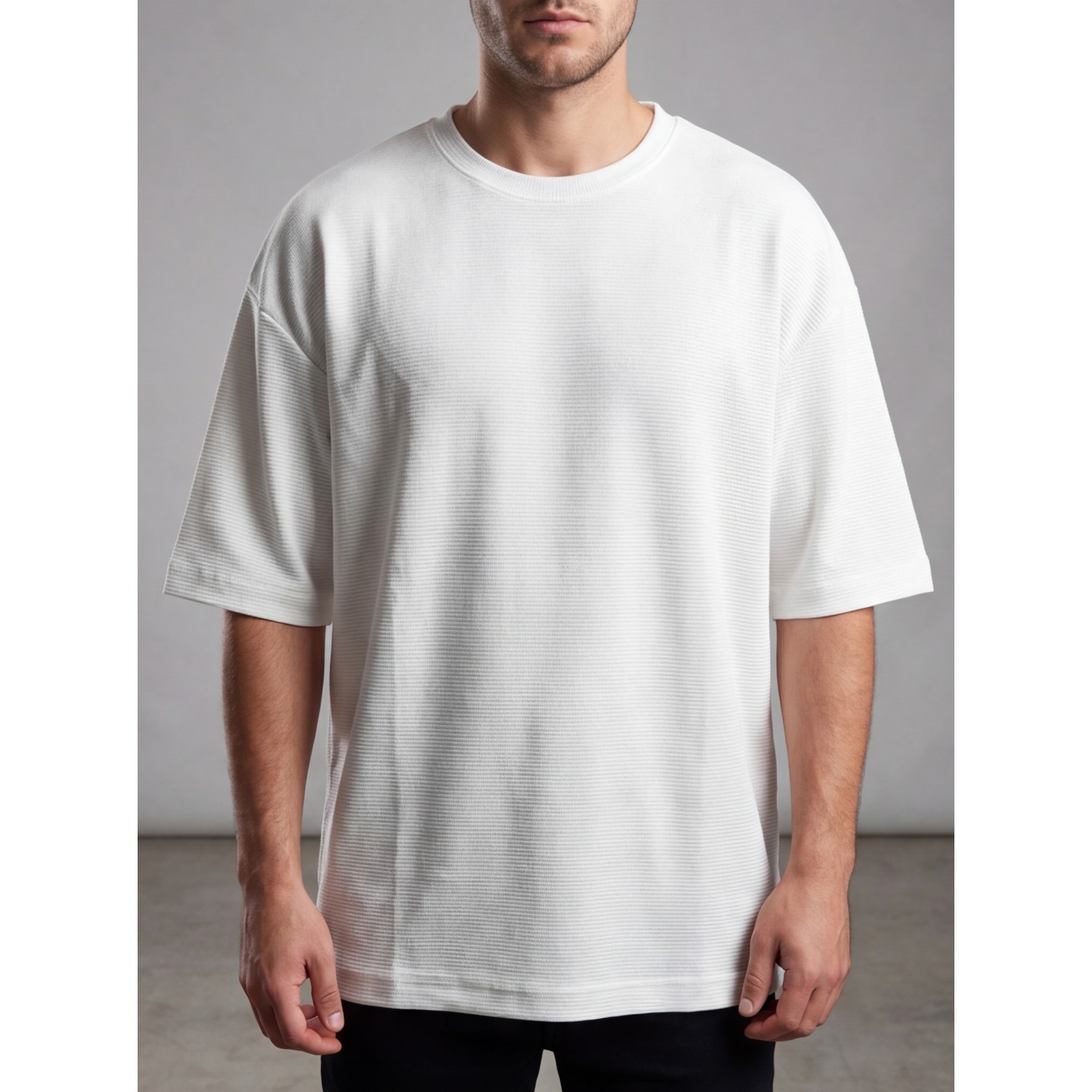 Life Style Butiken Ανδρική κοντομάνικη μπλούζα oversize ανάγλυφη υφή LS1M5771 Λευκό