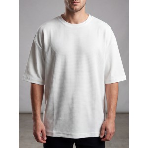 Life Style Butiken Ανδρική κοντομάνικη μπλούζα oversize ανάγλυφη υφή LS1M5771 Λευκό