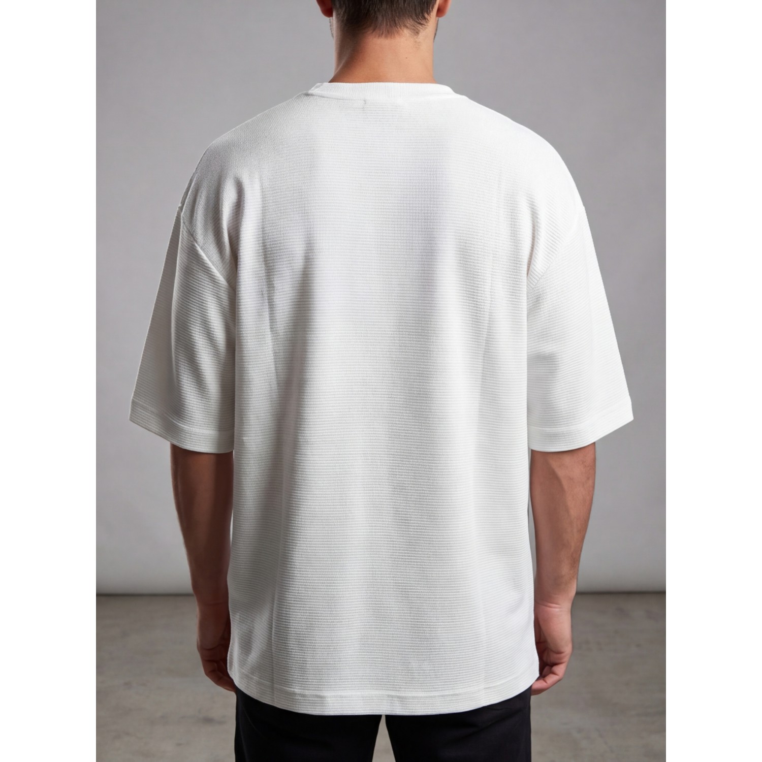 Life Style Butiken Ανδρική κοντομάνικη μπλούζα oversize ανάγλυφη υφή LS1M5771 Λευκό