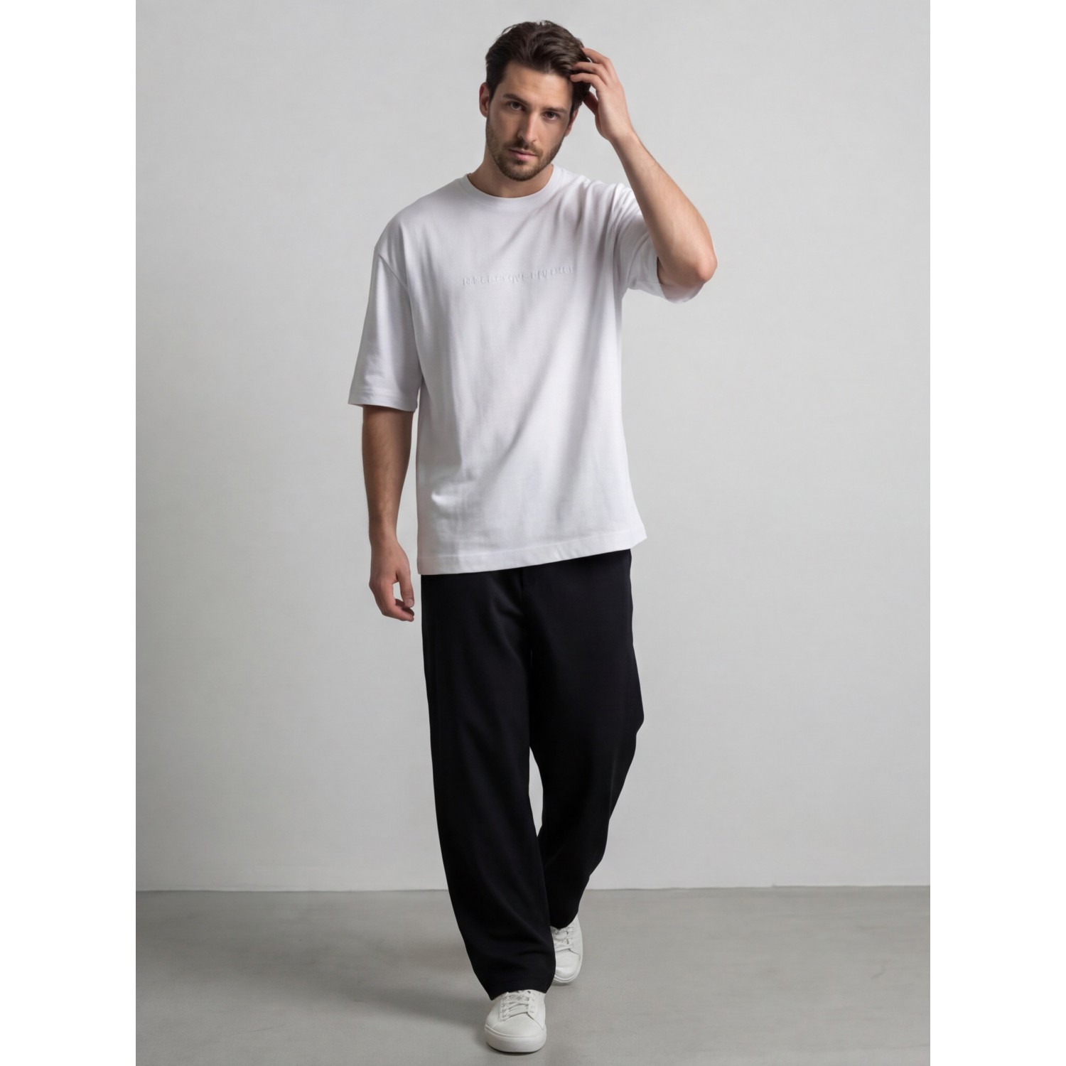 Life Style Butiken Ανδρική κοντομάνικη μπλούζα oversize LS12035 Λευκό