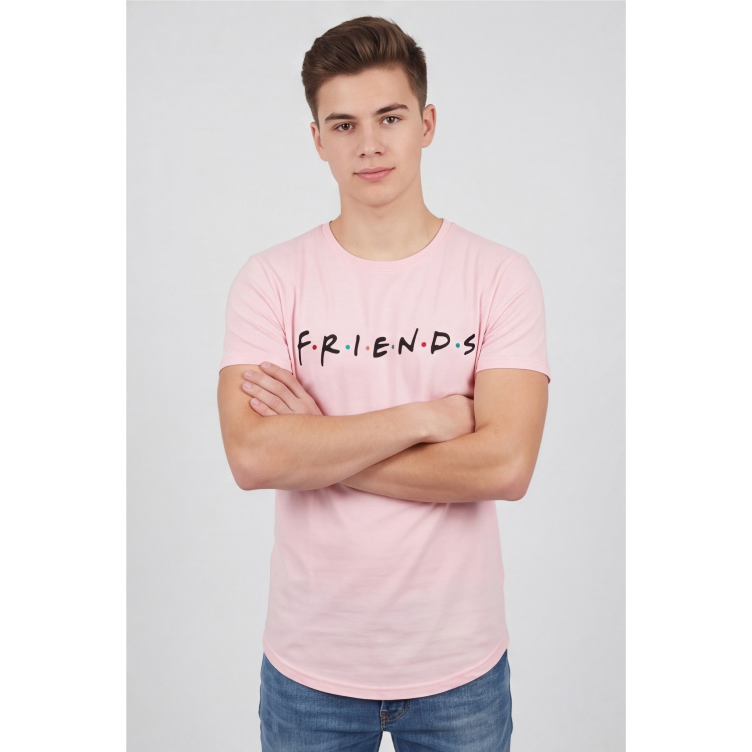 Life Style Butiken Ανδρικό T-shirt Με Στρογγυλάδα Και Τύπωμα FRIENDS LS181068 ΡΟΖ Ανδρικά