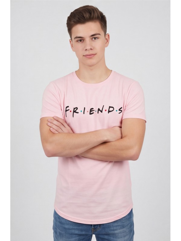 Life Style Butiken Ανδρικό T-shirt Με Στρογγυλάδα Και Τύπωμα FRIENDS LS181068 ΡΟΖ