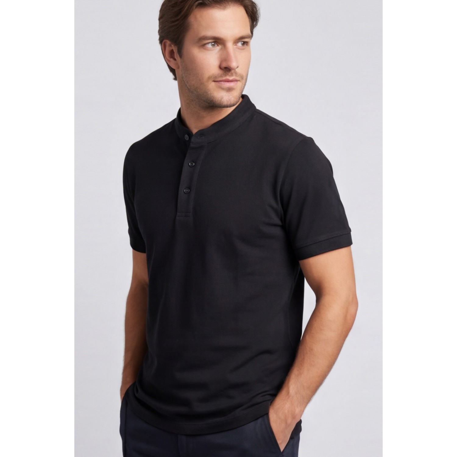 Life Style Butiken Ανδρική κοντομάνικη μπλούζα Polo Mao με κουμπιά LS12431837 Black Ανδρικά