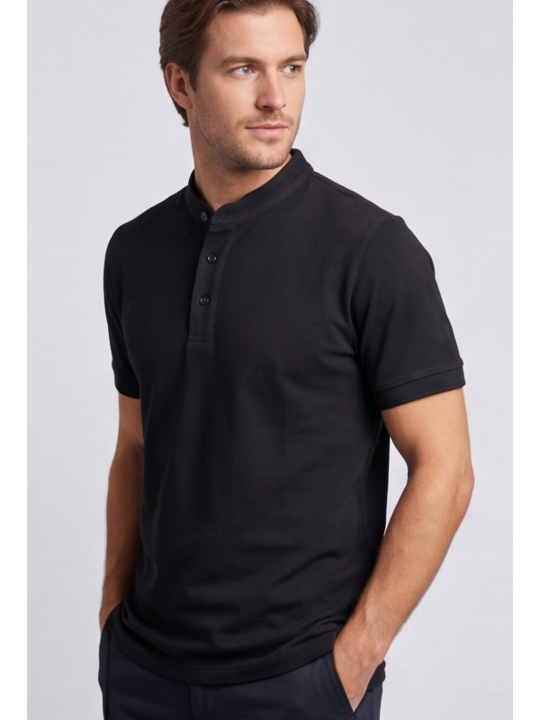 Life Style Butiken Ανδρική κοντομάνικη μπλούζα Polo Mao με κουμπιά LS12431837 Black