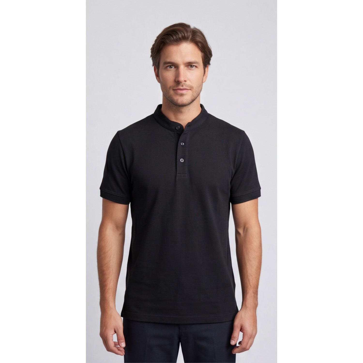 Life Style Butiken Ανδρική κοντομάνικη μπλούζα Polo Mao με κουμπιά LS12431837 Black Ανδρικά