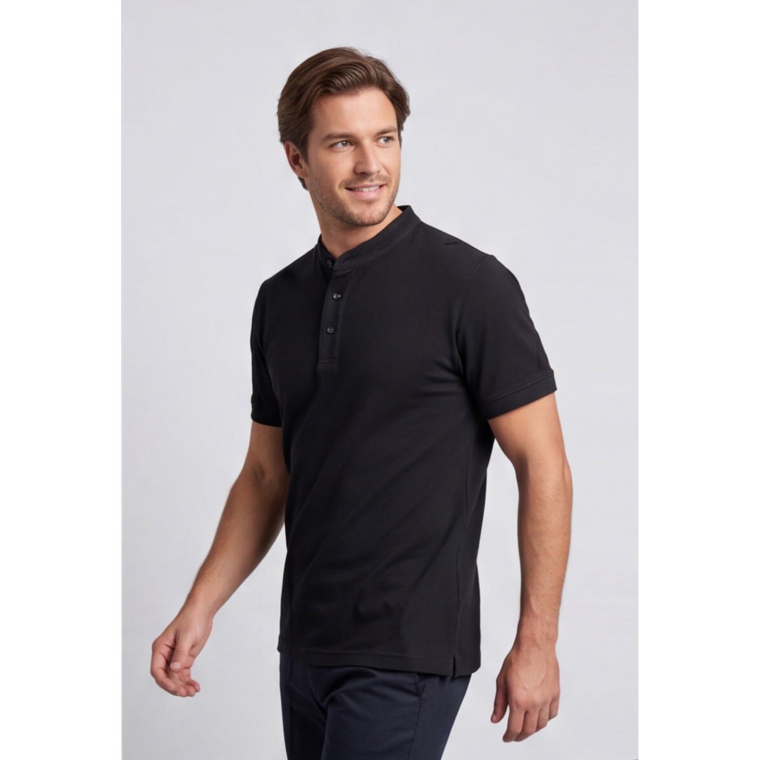 Life Style Butiken Ανδρική κοντομάνικη μπλούζα Polo Mao με κουμπιά LS12431837 Black Ανδρικά