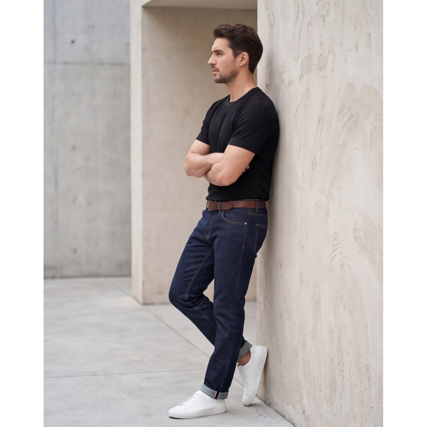 Life Style Butiken Ανδρική κοντομάνικη μπλούζα waffle LS12631090 Black Ανδρικά