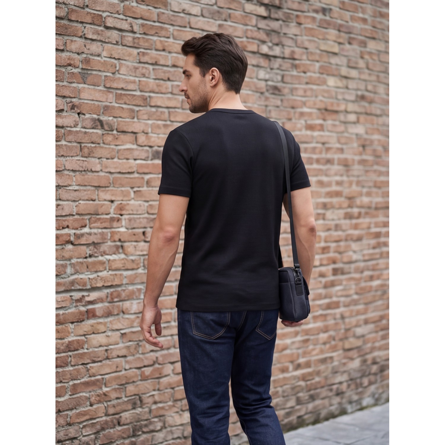 Life Style Butiken Ανδρική κοντομάνικη μπλούζα waffle LS12631090 Black Ανδρικά