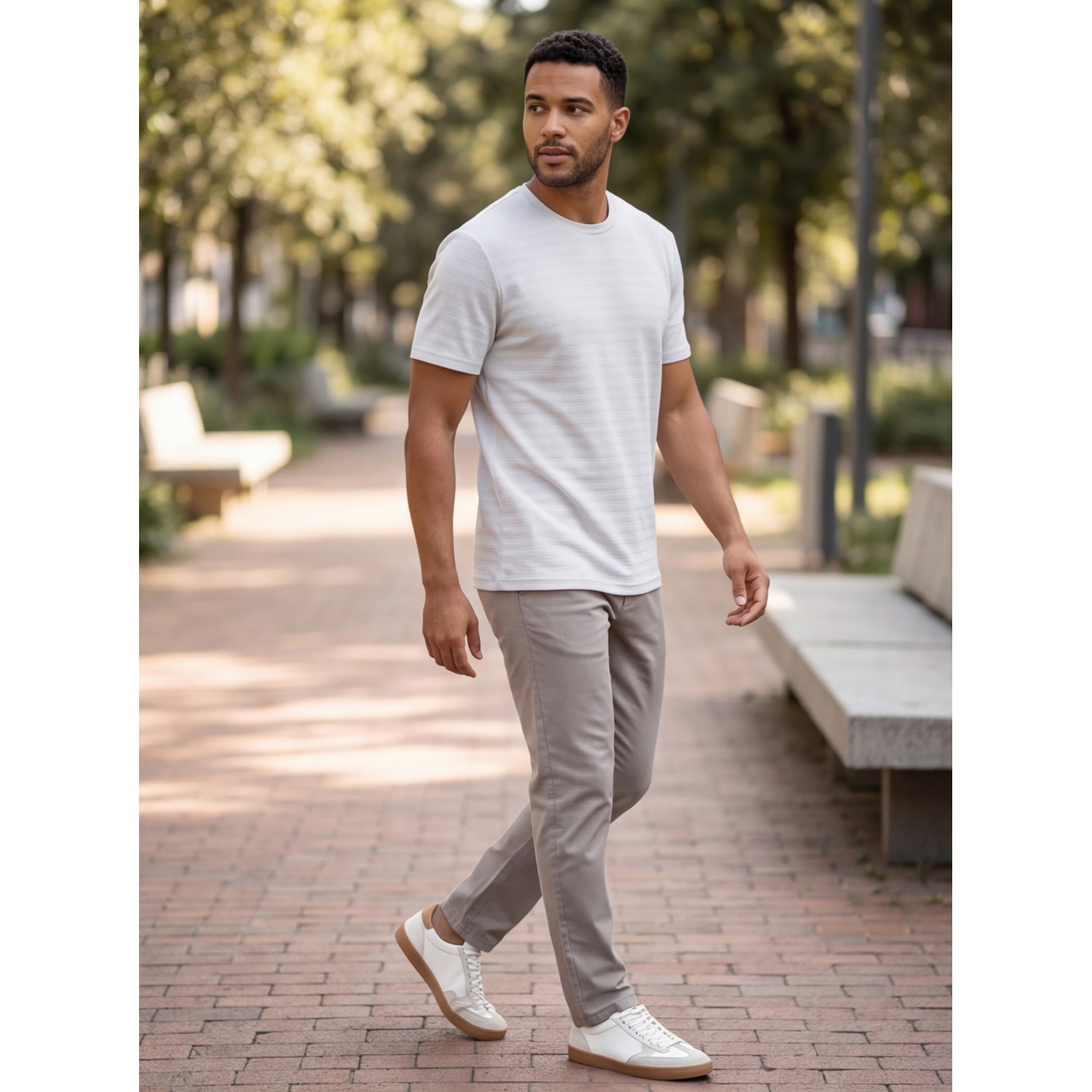 Life Style Butiken Ανδρική κοντομάνικη μπλούζα waffle LS12631090 Γκρι Ανδρικά