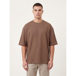  Life Style Butiken Ανδρική κοντομάνικη μπλούζα oversize ανάγλυφη υφή LS1M5771Καφέ