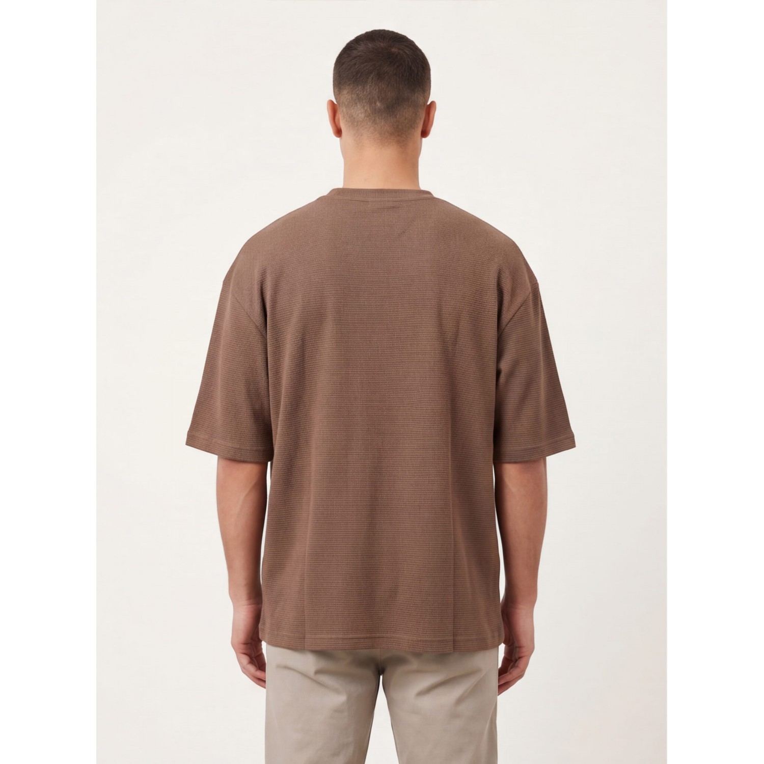  Life Style Butiken Ανδρική κοντομάνικη μπλούζα oversize ανάγλυφη υφή LS1M5771Καφέ
