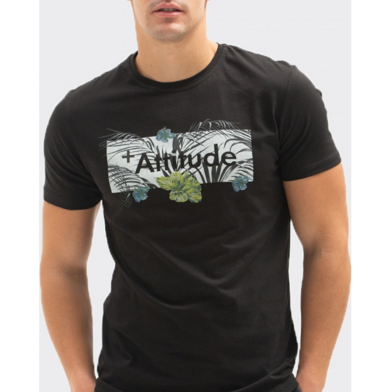 Ανδρική κοντομανικη μπλούζα με τύπωμα λουλουδια ATTITUDE 83093 ΜΑΥΡΗ