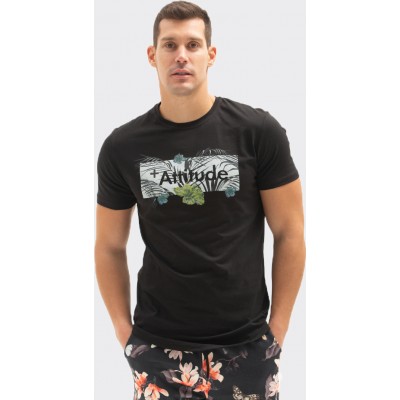 Ανδρική κοντομανικη μπλούζα με τύπωμα λουλουδια ATTITUDE 83093 ΜΑΥΡΗ