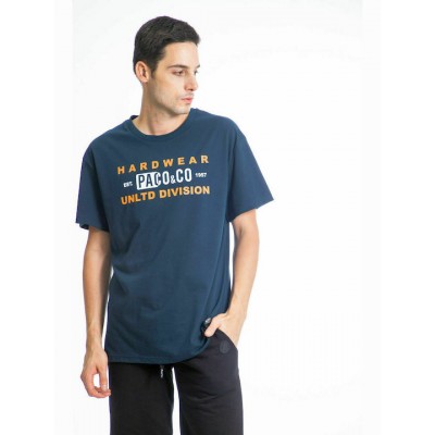 Paco & Co Ανδρικό T-shirt Navy Μπλε με Λογότυπο