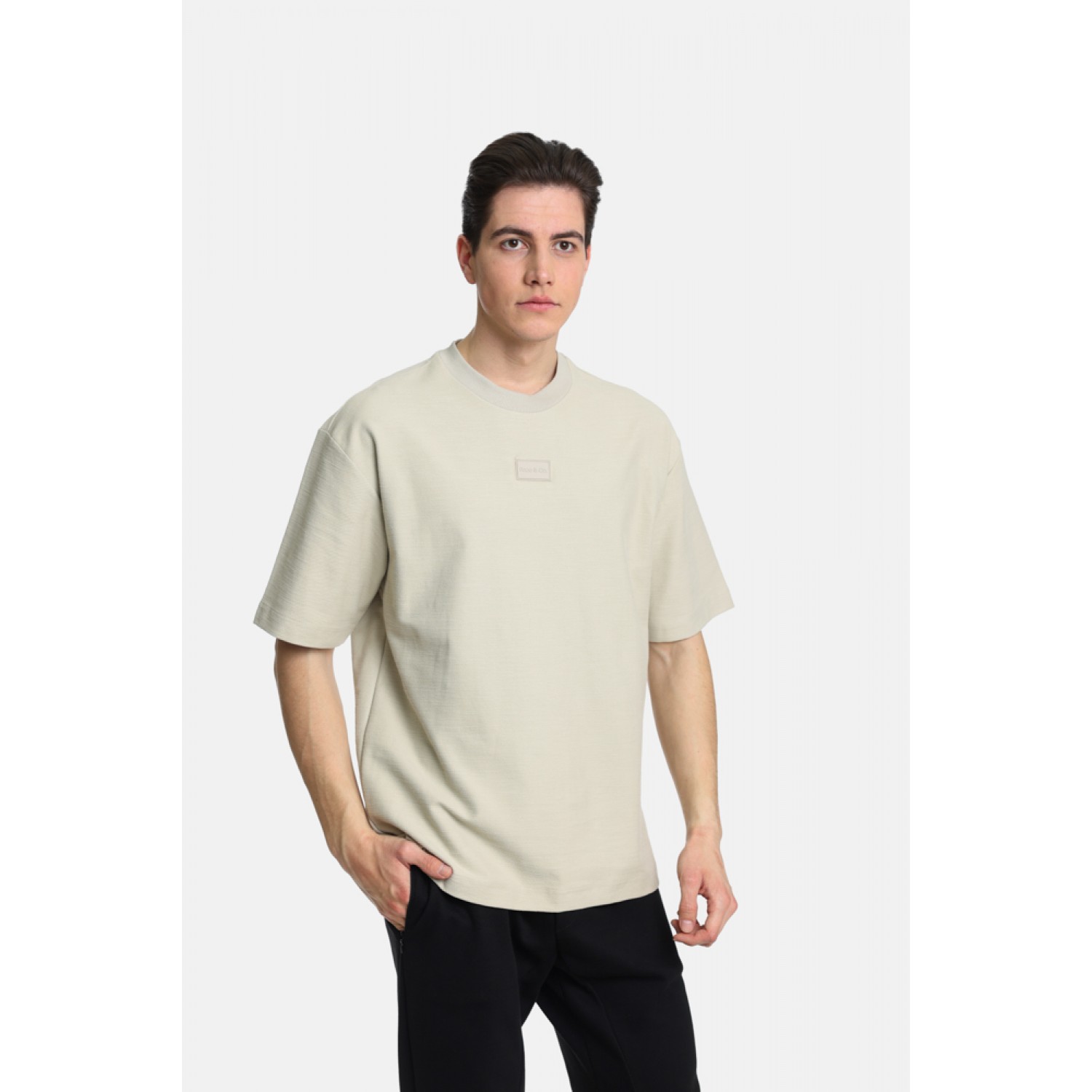 Paco&co 2431068 Εκρού Ανδρική κοντομάνικη μπλούζα Άνετη Εφαρμογή