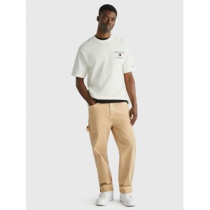 Tommy Hilfiger DM0DM17732YBH Εκρού Ανδρική κοντομάνικη μπλούζα Oversized