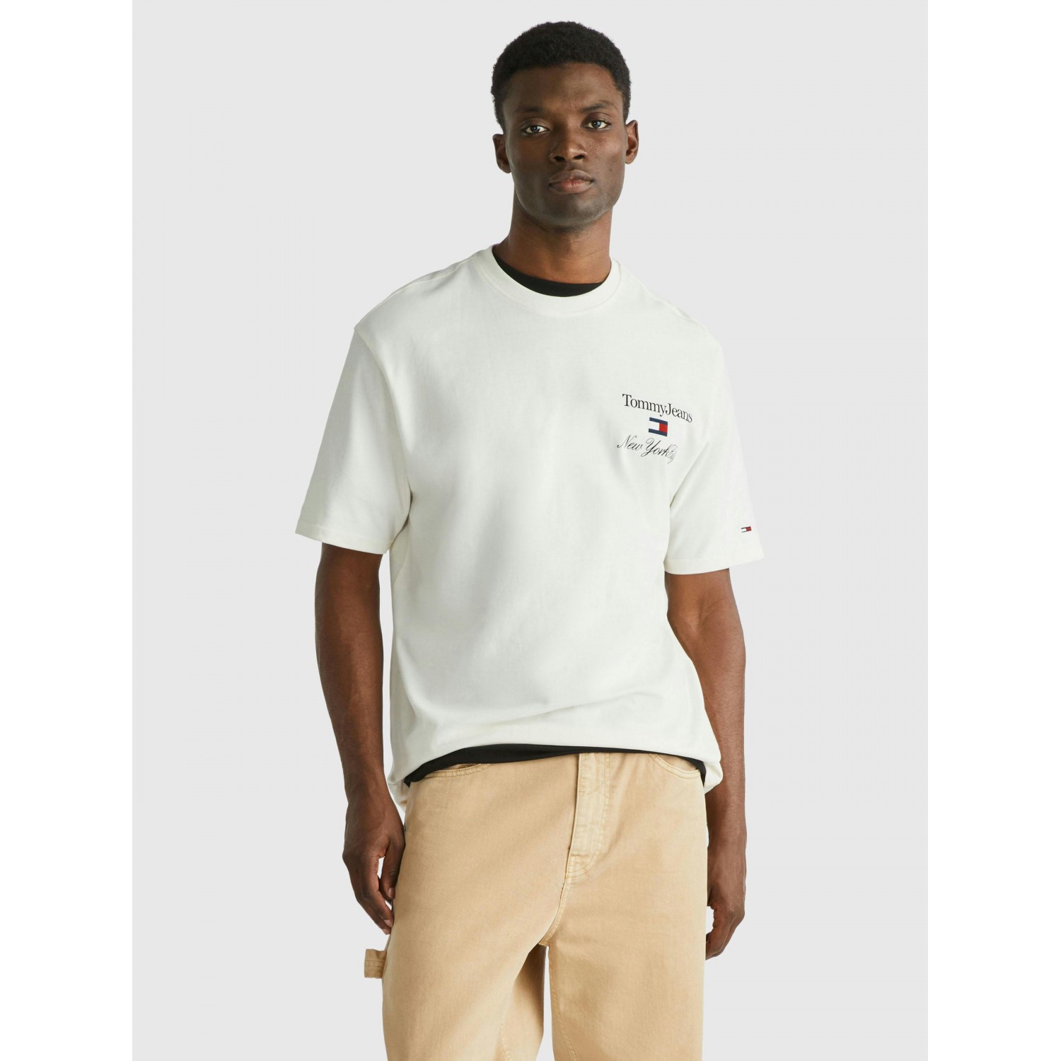 Tommy Hilfiger DM0DM17732YBH Εκρού Ανδρική κοντομάνικη μπλούζα Oversized