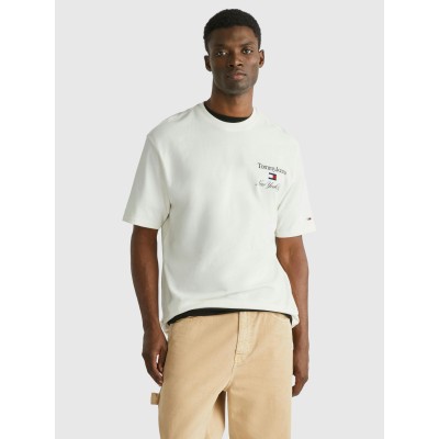 Tommy Hilfiger DM0DM17732YBH Εκρού Ανδρική κοντομάνικη μπλούζα Oversized