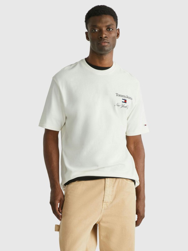 Tommy Hilfiger DM0DM17732YBH Εκρού Ανδρική κοντομάνικη μπλούζα Oversized