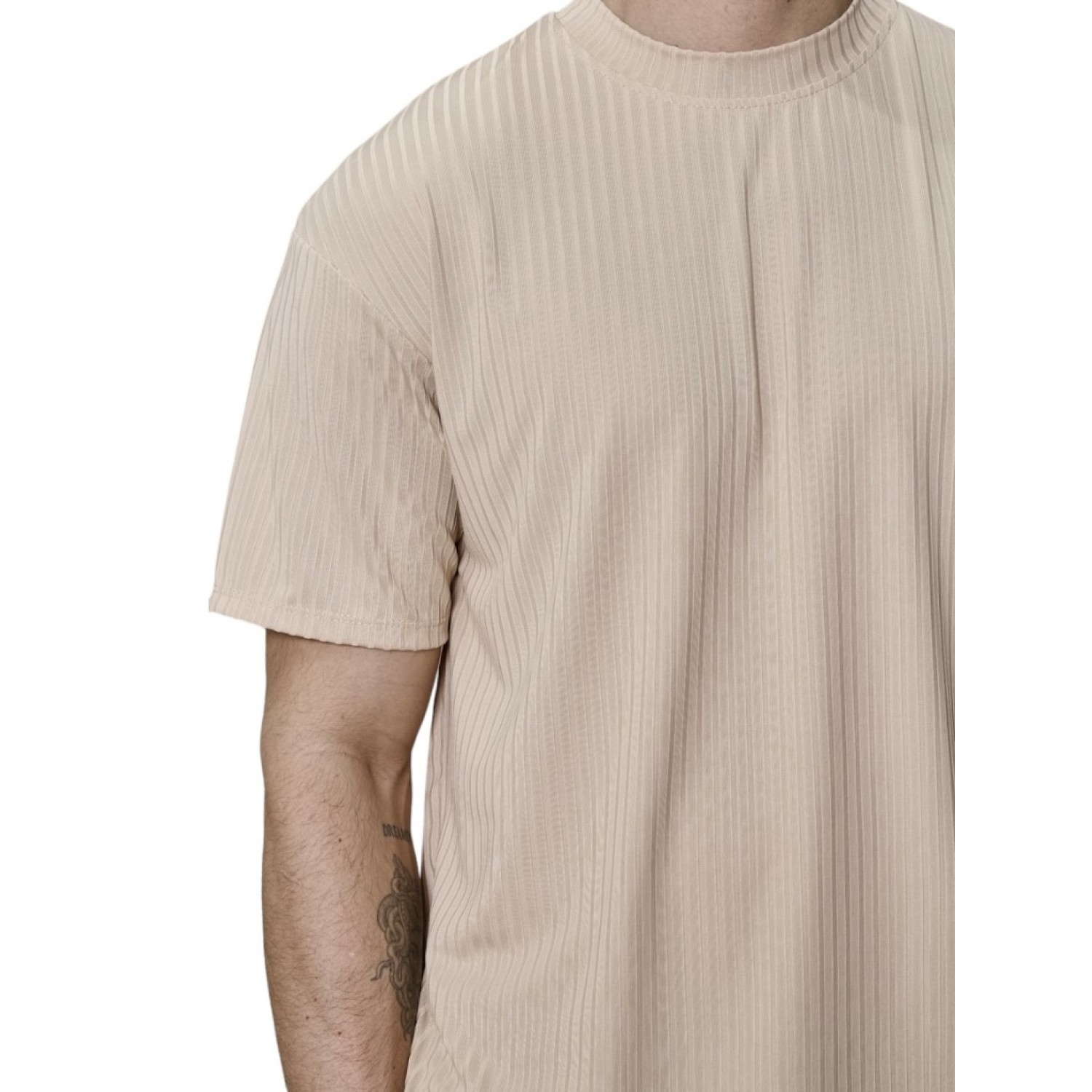 Life Style Butiken LS16627 Μπεζ Ανδρικό Κοντομάνικο μπλουζάκι  Oversized