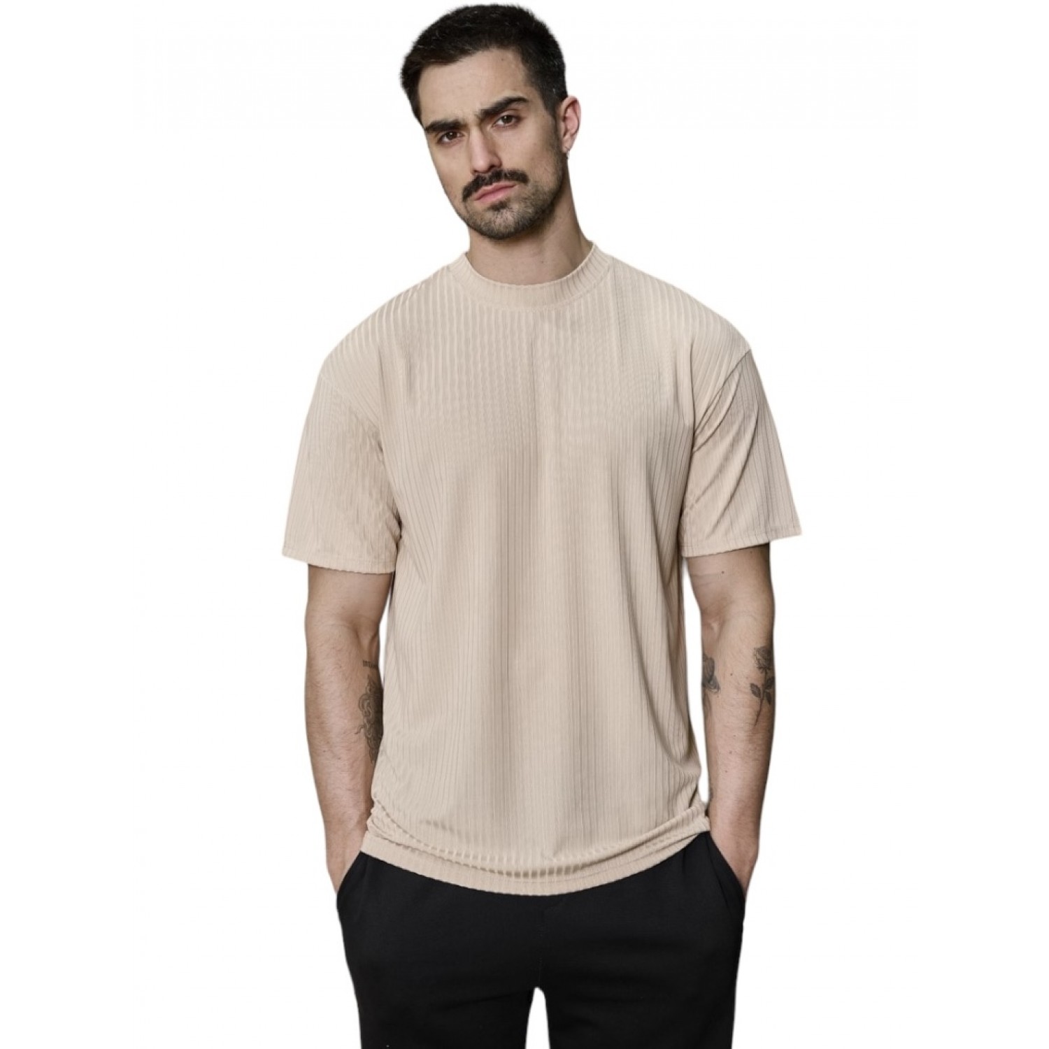 Life Style Butiken LS16627 Μπεζ Ανδρικό Κοντομάνικο μπλουζάκι  Oversized