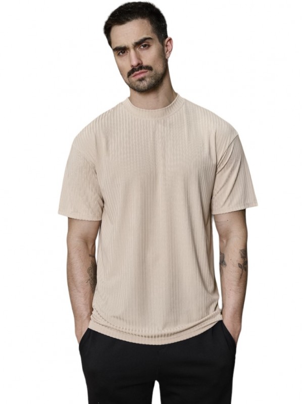 Life Style Butiken LS16627 Μπεζ Ανδρικό Κοντομάνικο μπλουζάκι  Oversized