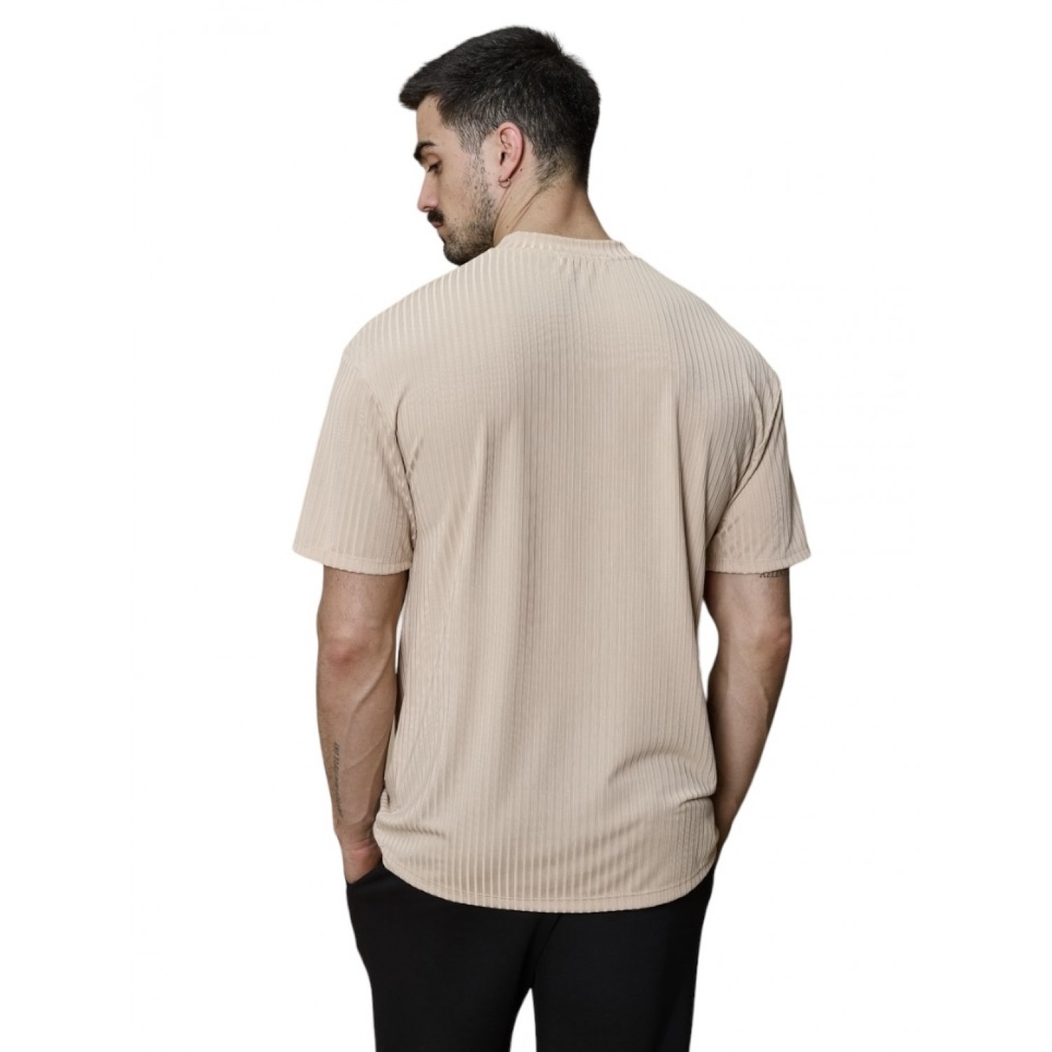 Life Style Butiken LS16627 Μπεζ Ανδρικό Κοντομάνικο μπλουζάκι  Oversized