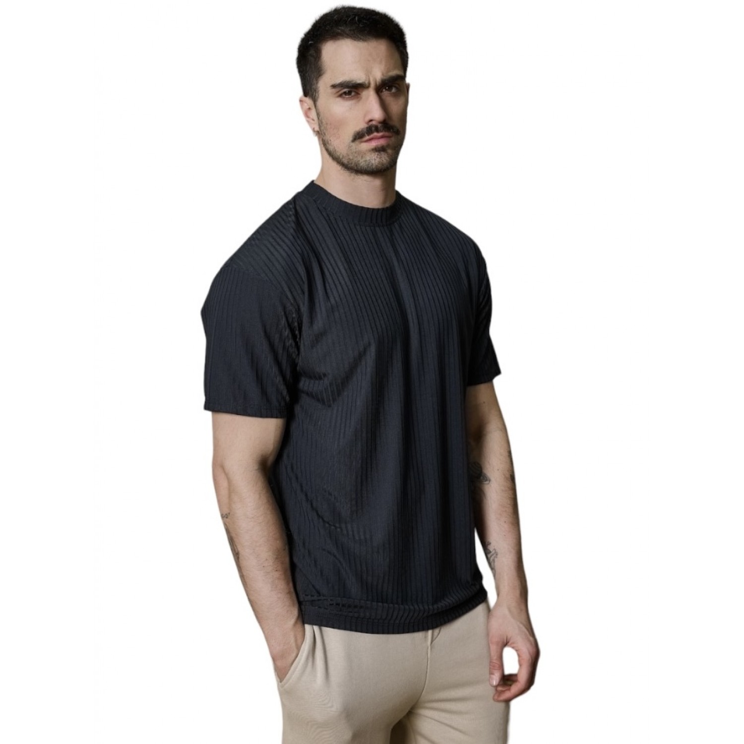 Life Style Butiken LS16627 Μαύρο Ανδρικό Κοντομάνικο μπλουζάκι Oversized