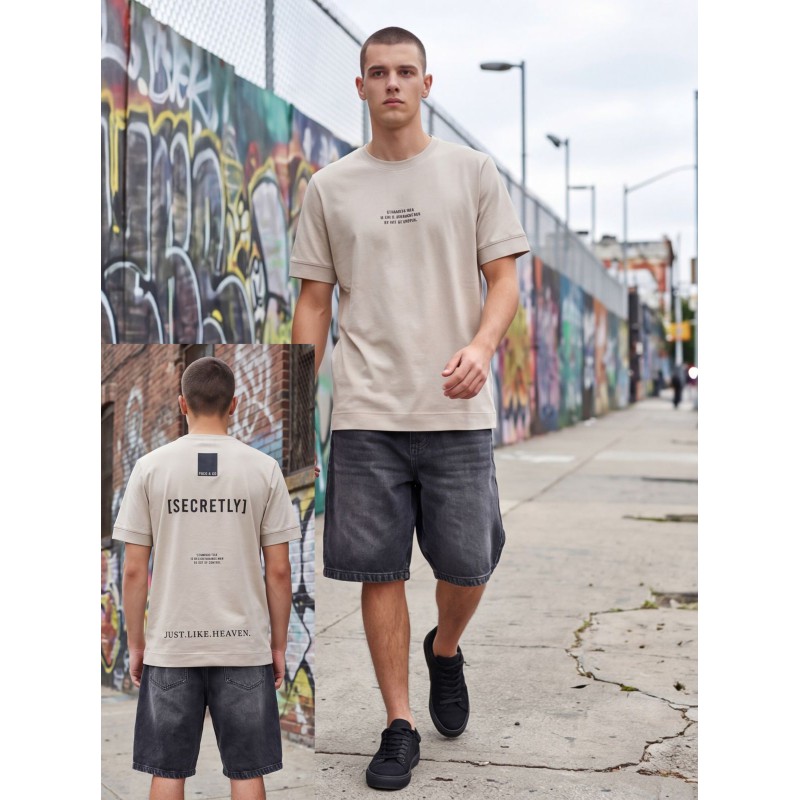 Life Style Butiken Ανδρική κοντομάνικη μπλούζα oversized LS12631045 Μπέζ Ανδρικά