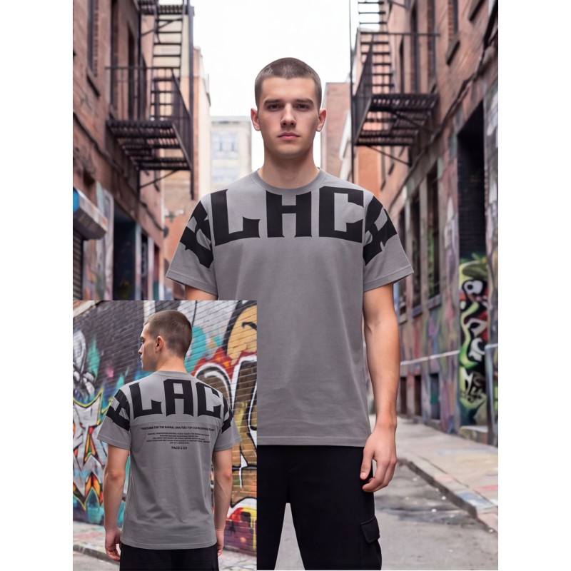 Life Style Butiken Ανδρική κοντομάνικη μπλούζα Oversized LS12631069 Γκρι Ανδρικά