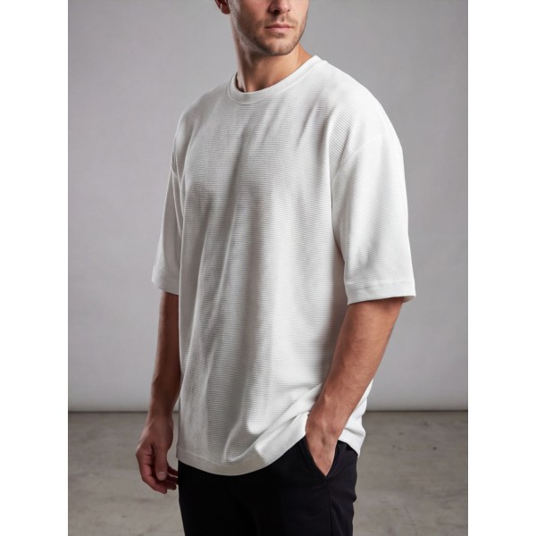 Life Style Butiken Ανδρική κοντομάνικη μπλούζα oversize ανάγλυφη υφή LS1M5771 Λευκό