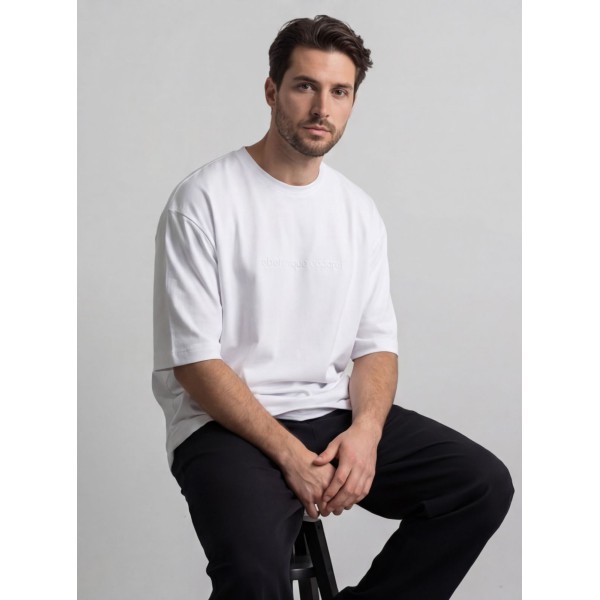 Life Style Butiken Ανδρική κοντομάνικη μπλούζα oversize LS12035 Λευκό