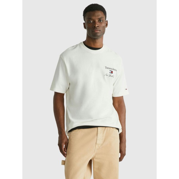 Tommy Hilfiger DM0DM17732YBH Εκρού Ανδρική κοντομάνικη μπλούζα Oversized