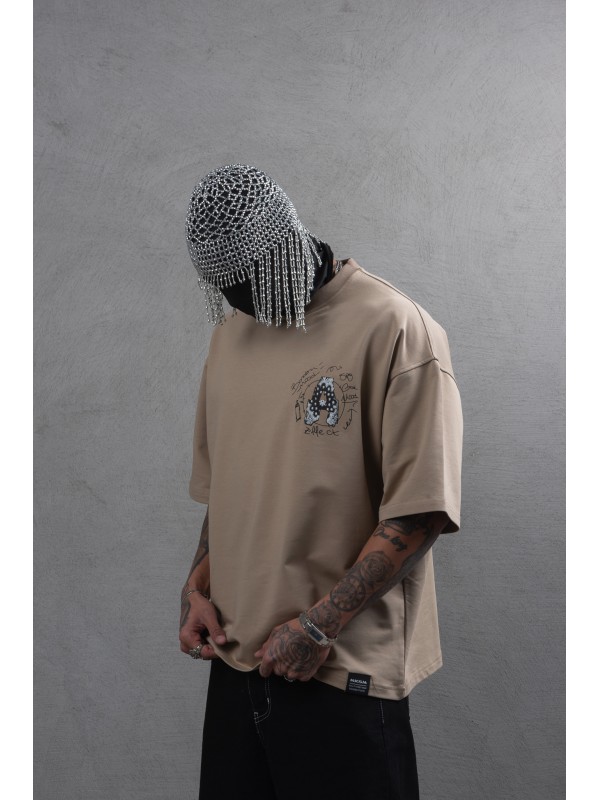 Life Style Butiken Ανδρική κοντομάνικη μπλούζα oversized LS110025 Ταμπά