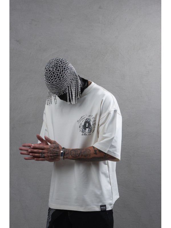 Life Style Butiken Ανδρική κοντομάνικη μπλούζα oversized LS110025 Εκρού