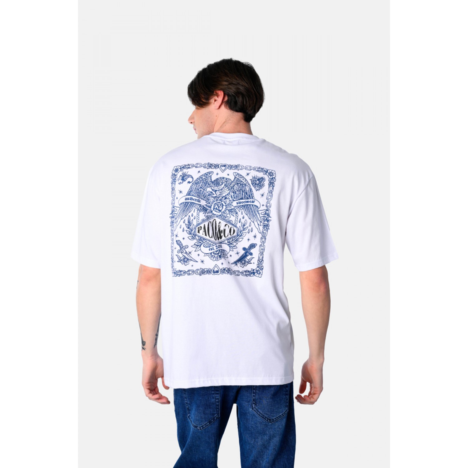 Life Style Butiken Ανδρική κοντομάνικη μπλούζα oversized LS12531074 Λευκό