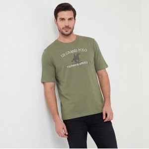 U.S Grand Polo equipment & apparel Ανδρική κοντομάνικη μπλούζα AU02645_VE16VERD Λαδί