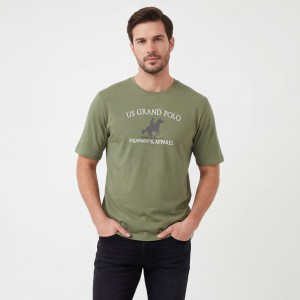 U.S Grand Polo equipment & apparel Ανδρική κοντομάνικη μπλούζα AU02645_VE16VERD Λαδί