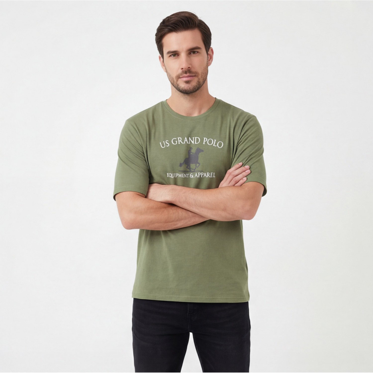 U.S Grand Polo equipment & apparel Ανδρική κοντομάνικη μπλούζα AU02645_VE16VERD Λαδί