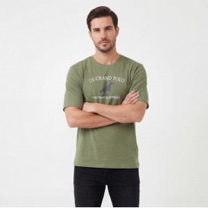 U.S Grand Polo equipment & apparel Ανδρική κοντομάνικη μπλούζα AU02645_VE16VERD Λαδί