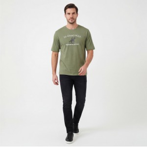 U.S Grand Polo equipment & apparel Ανδρική κοντομάνικη μπλούζα AU02645_VE16VERD Λαδί