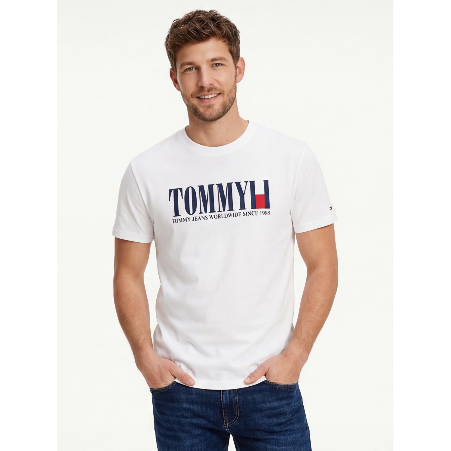 Tommy Hilfiger Ανδρική κοντομάνικη μπλούζα DM0DM21941_BIYBL Λευκό